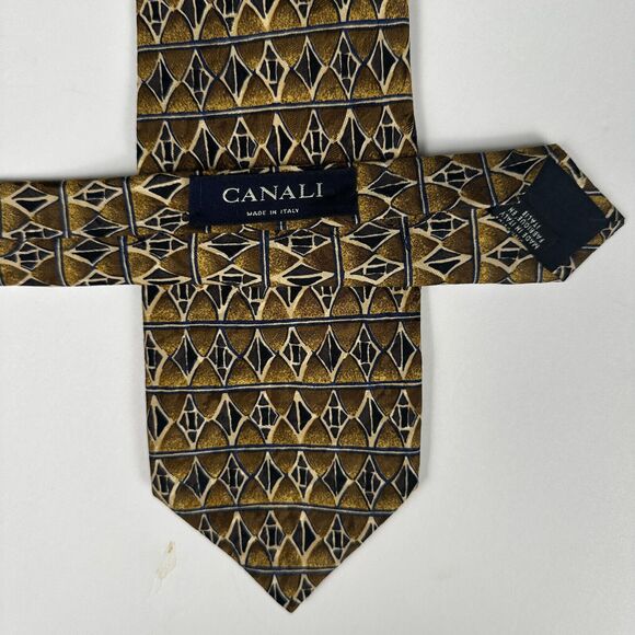 CANALI Gold Brown Geometric 100% Silk Mens Luxury Tie - 3.75W 56L - Picture 5 of 9